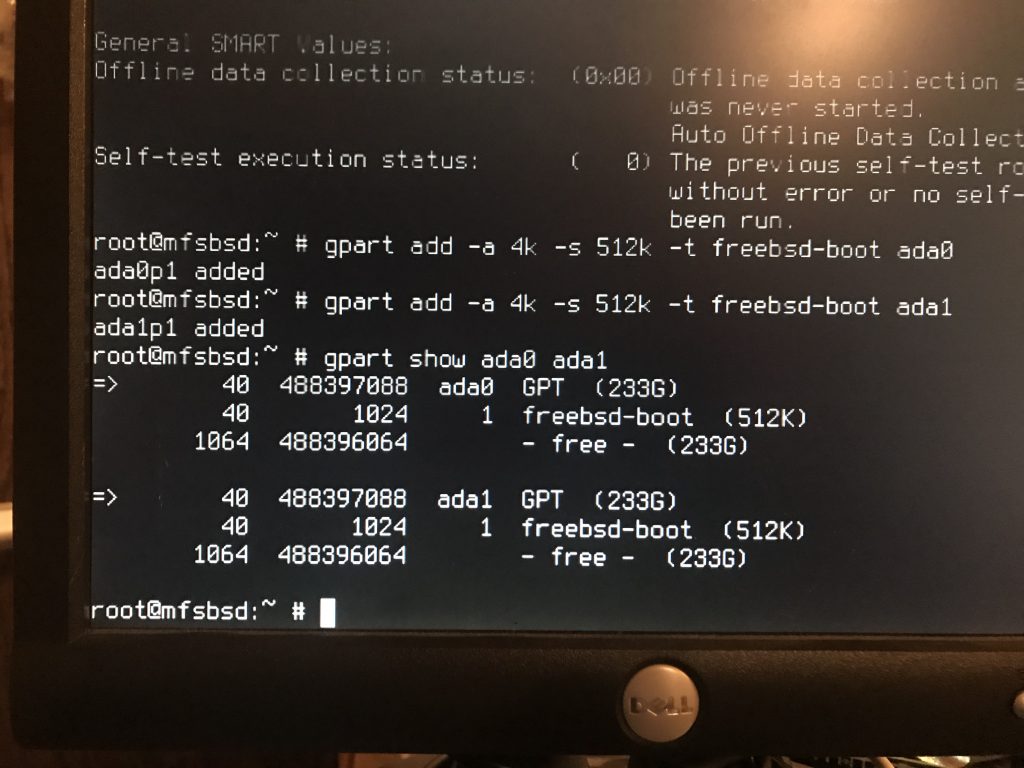 gpart add -a 4k -s 512k -t freebsd-boot ada0