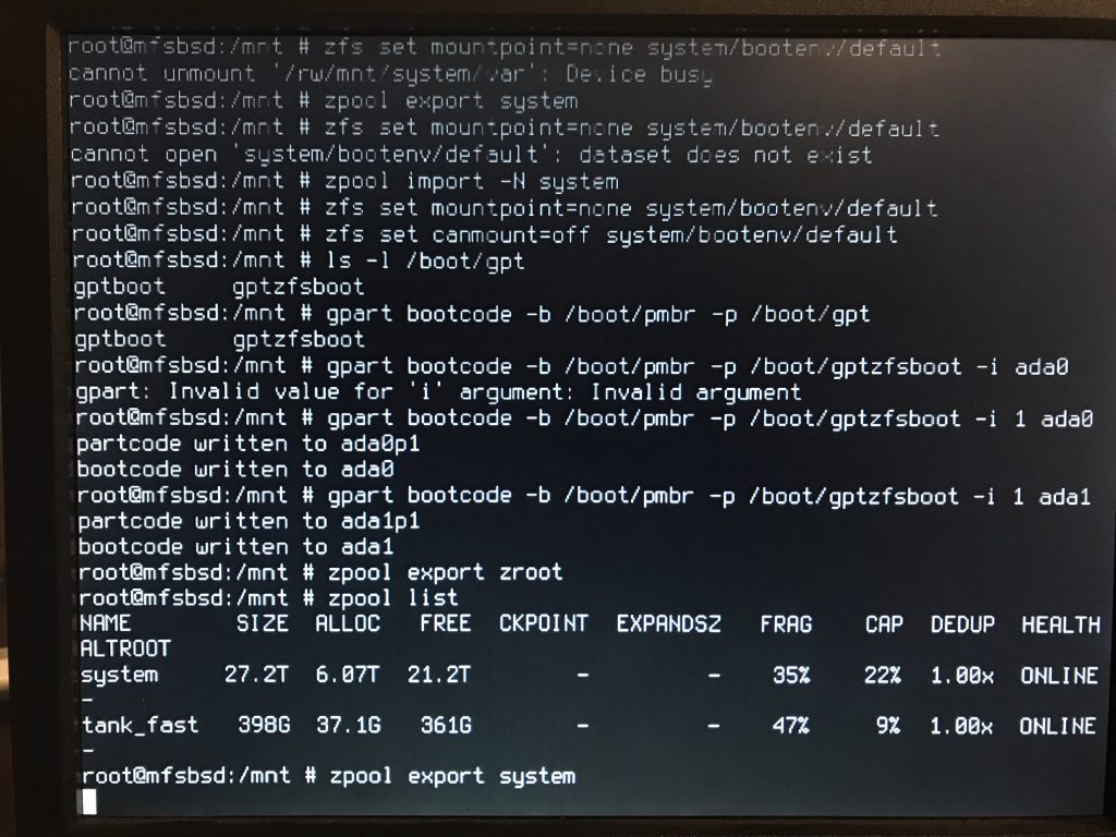 disable old boot environment, add bootcode