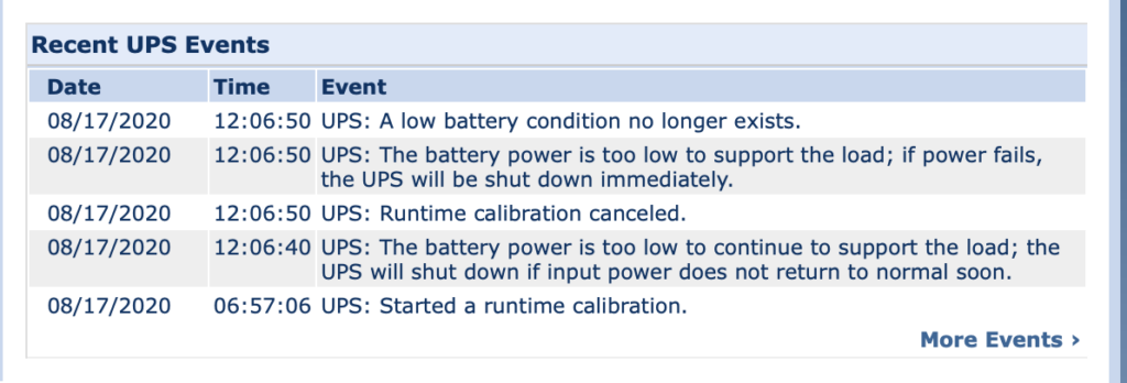 APC UPS webui says calibration cancelled.