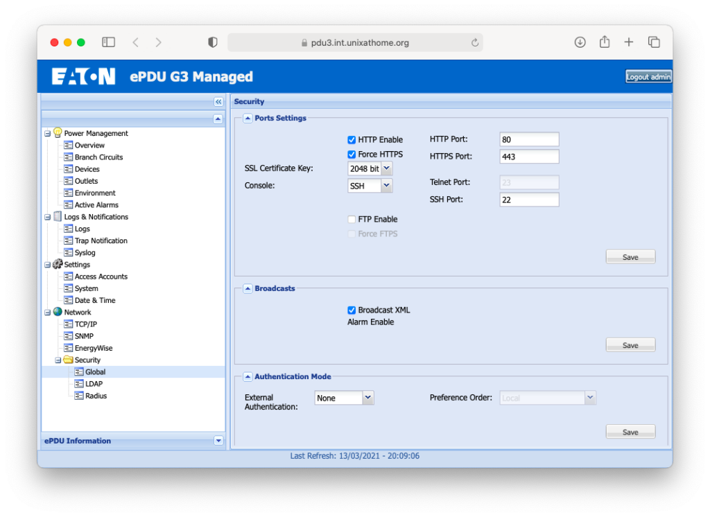 Network | Security | Global | Port Settings