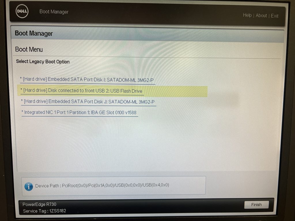 Booting from the FreeBSD thumb drive to install FreeBSD on the SATADOMs.