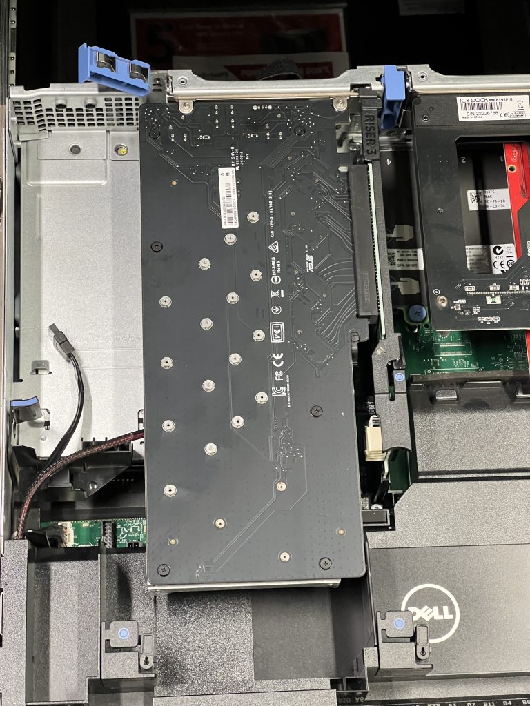 The PCIe 4x NVMe adaptor card has been reinstalled and the PCIe Card Holder too.